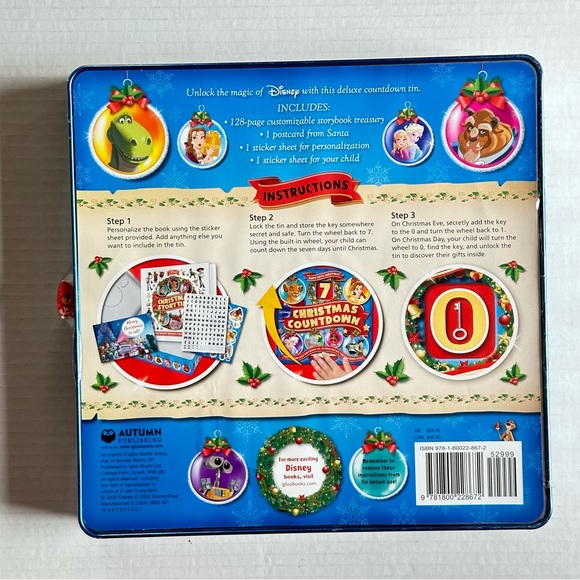 Disney 7 Day Christmas Countdown Personalized Surprise Book Tin NEW - Picture 2 of 4